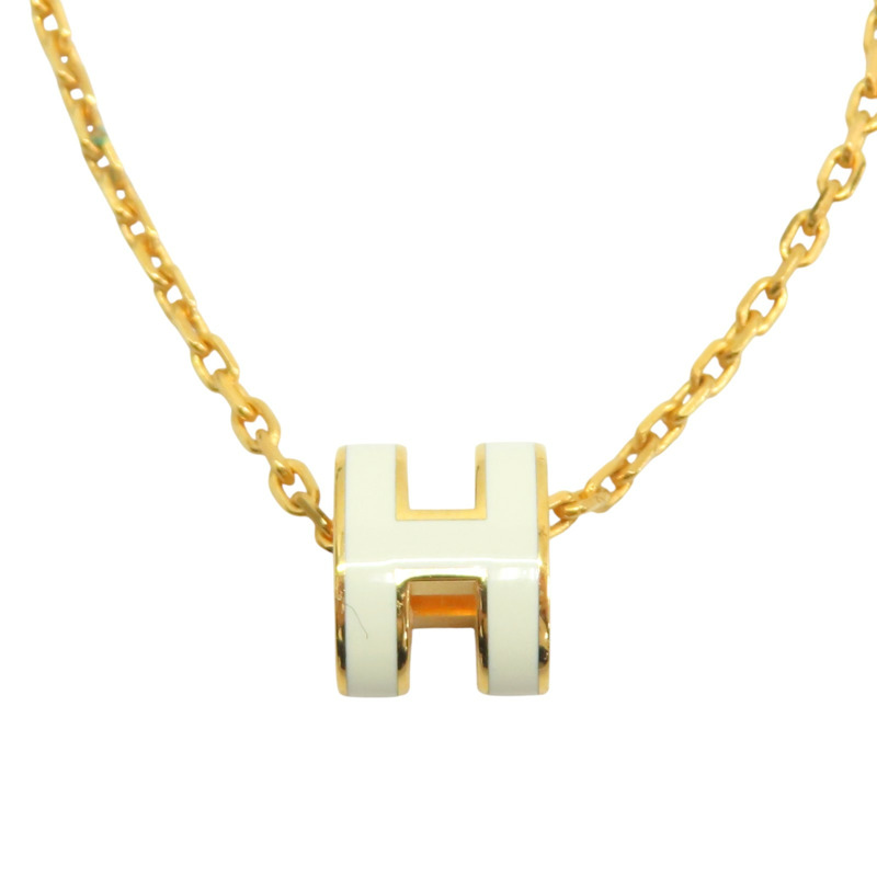 白色琺瑯 金色鍍金 H POP NECKLACE 項鍊【HERMES 愛馬仕】-0