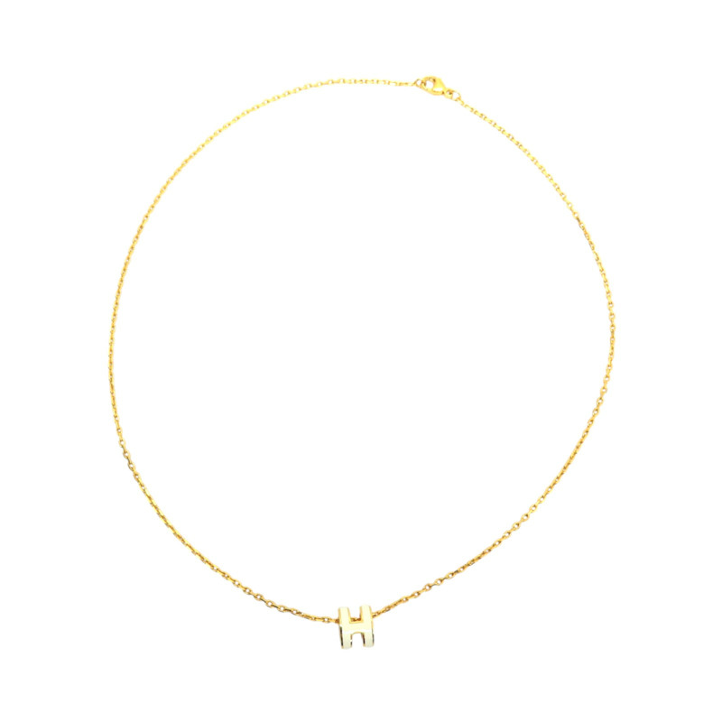 白色琺瑯 金色鍍金 H POP NECKLACE 項鍊【HERMES 愛馬仕】-1