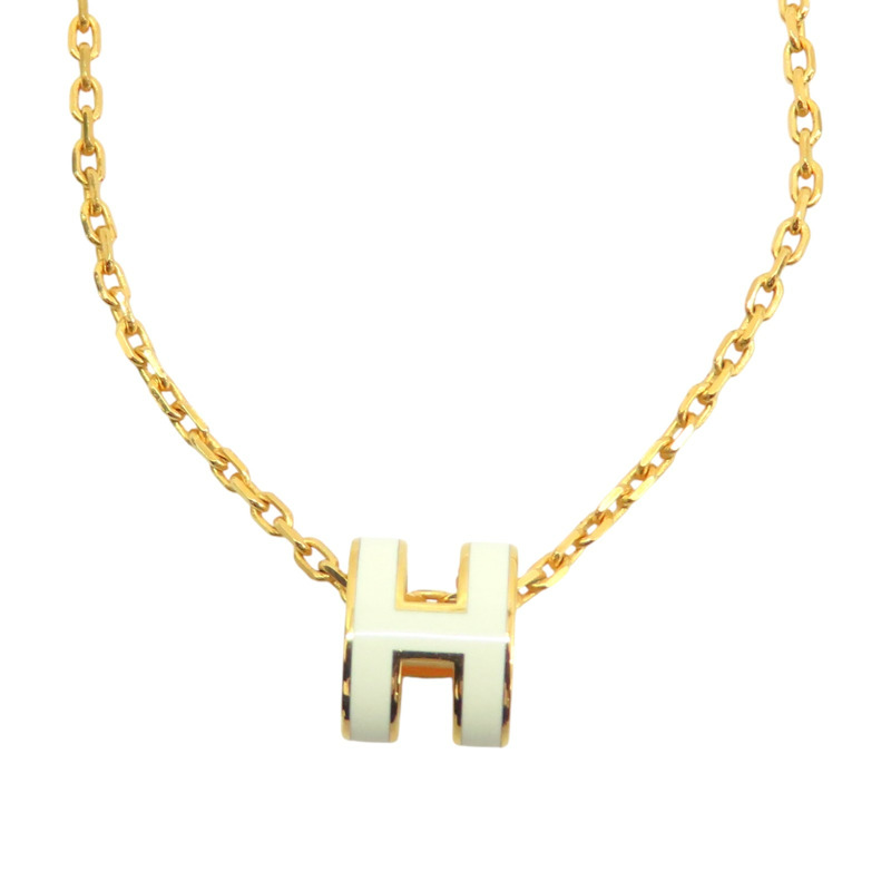 白色琺瑯 金色鍍金 H POP NECKLACE 項鍊【HERMES 愛馬仕】-3