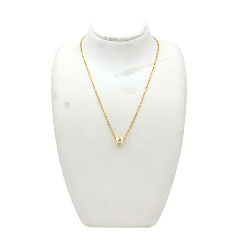 白色琺瑯 金色鍍金 H POP NECKLACE 項鍊【HERMES 愛馬仕】-11