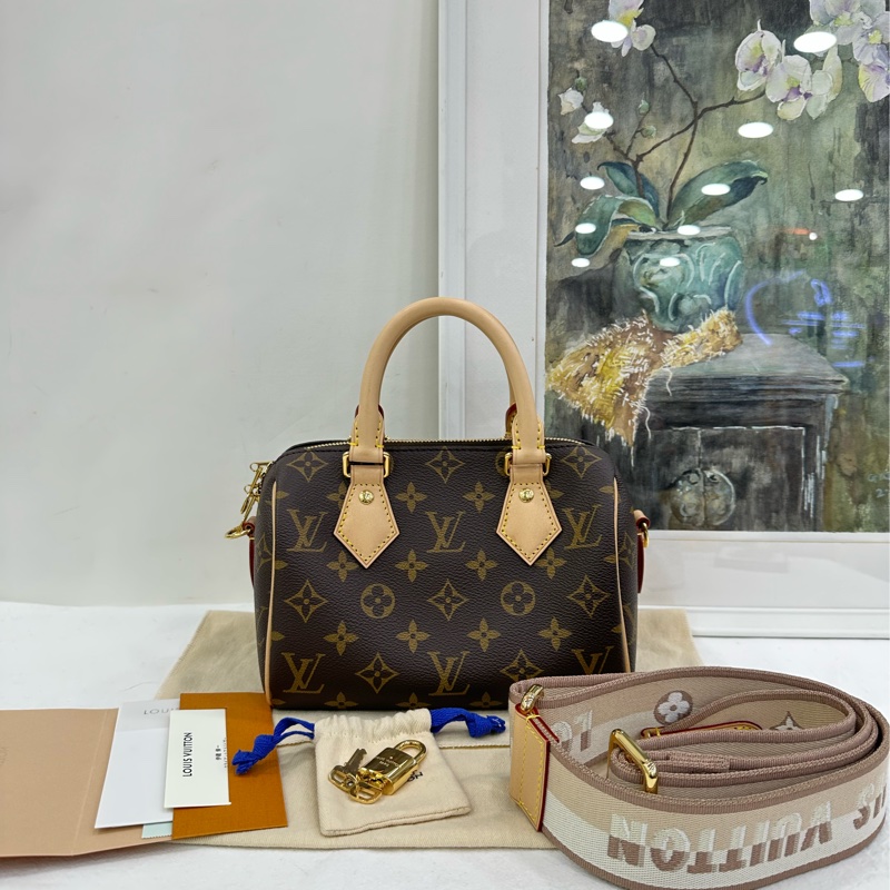 LV 路易威登 Speedy20奶茶色肩帶款 近全新 有購證-0