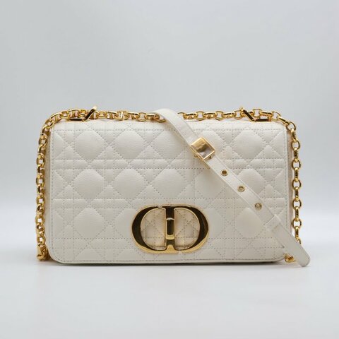 DIOR Caro藤格紋斜背包 - 中號白金