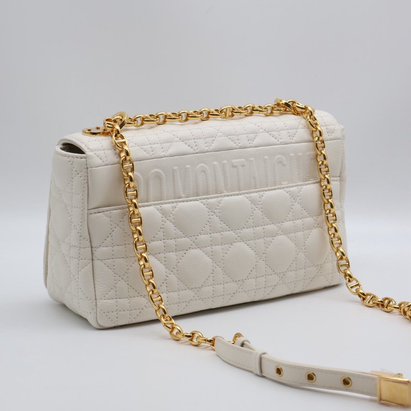 DIOR Caro藤格紋斜背包 - 中號白金-1