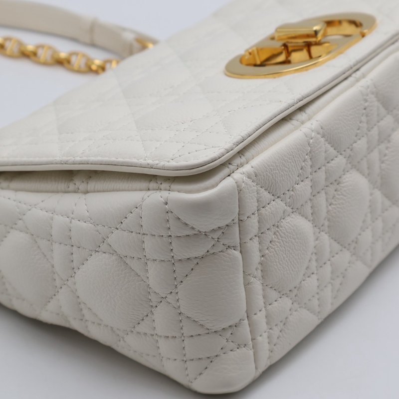 DIOR Caro藤格紋斜背包 - 中號白金-10