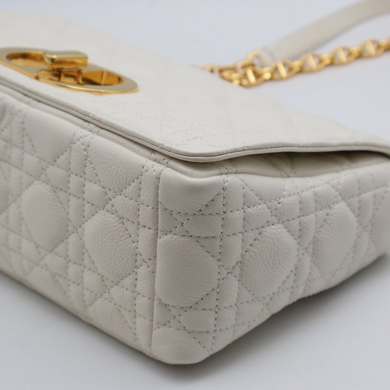 DIOR Caro藤格紋斜背包 - 中號白金-11