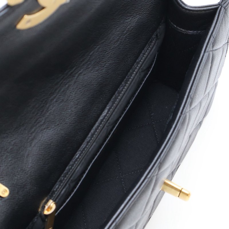 CHANEL 24A大雙C粒面牛皮口蓋包 - 黑金-2