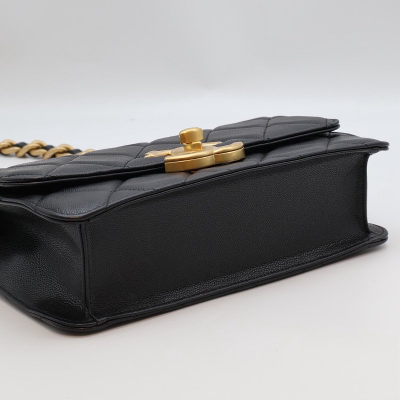 CHANEL 24A大雙C粒面牛皮口蓋包 - 黑金-13