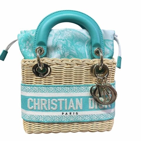 【美收精品】LADY DIOR tiffany綠mini竹籐手提包 4-906