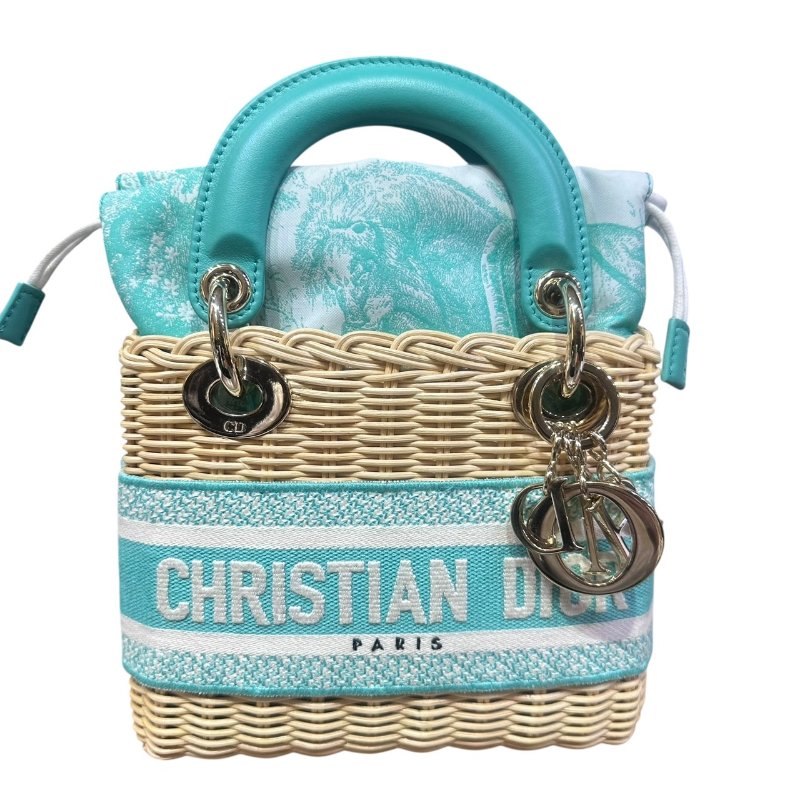 【美收精品】LADY DIOR tiffany綠mini竹籐手提包 4-906-0