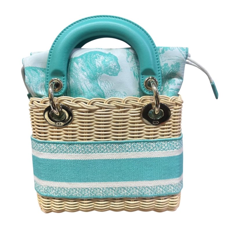 【美收精品】LADY DIOR tiffany綠mini竹籐手提包 4-906-1