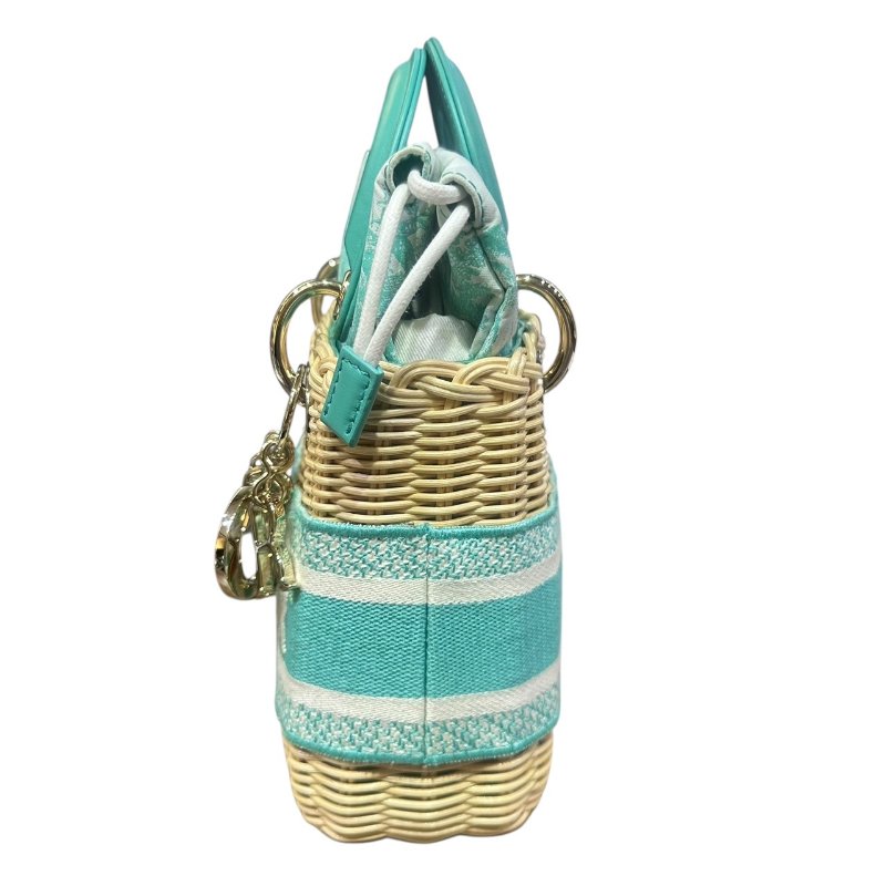 【美收精品】LADY DIOR tiffany綠mini竹籐手提包 4-906-3