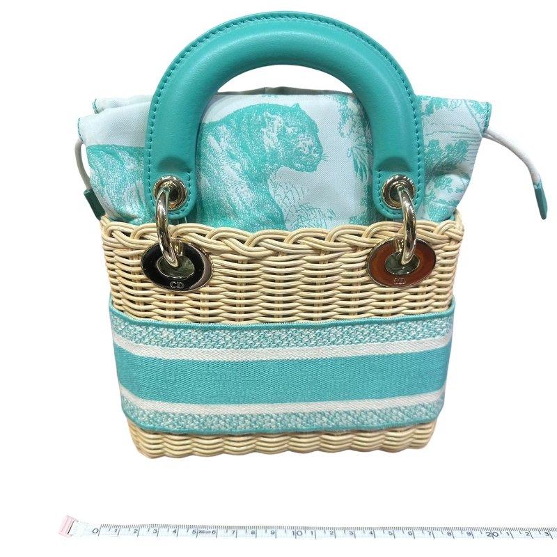 【美收精品】LADY DIOR tiffany綠mini竹籐手提包 4-906-22