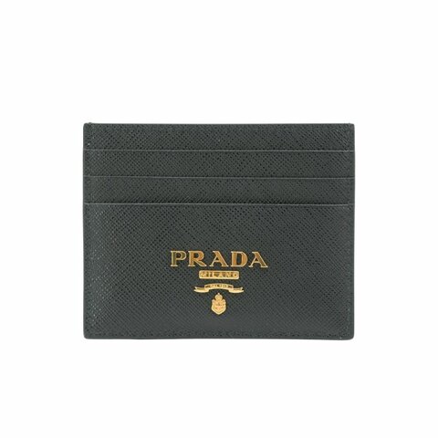 Prada Saffiano 金浮雕logo防刮皮革六卡卡夾(1MC025-黑)