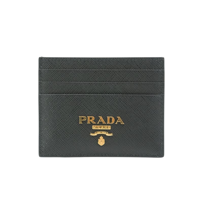 Prada Saffiano 金浮雕logo防刮皮革六卡卡夾(1MC025-黑)-0