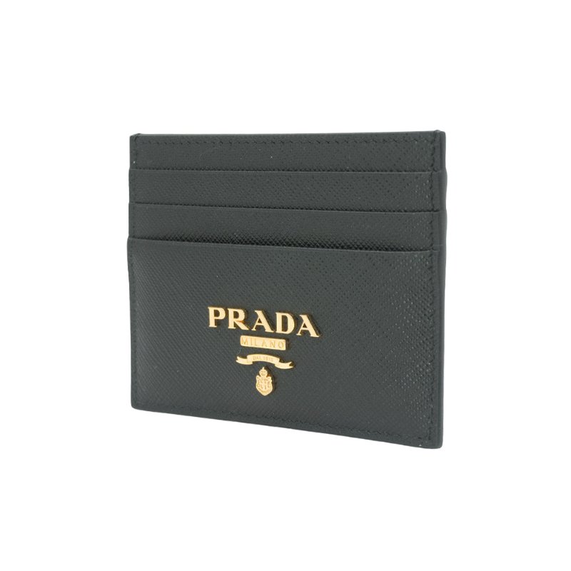 Prada Saffiano 金浮雕logo防刮皮革六卡卡夾(1MC025-黑)-1