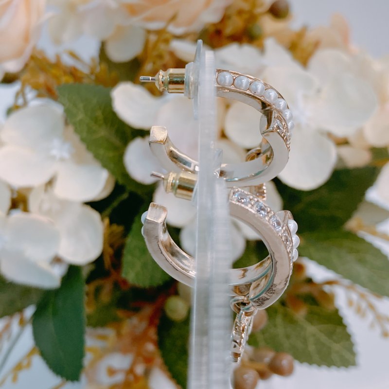 MS0489 Chanel 香奈兒 環形 耳環 水鑽 珍珠 金色  Crystal And Pearl CC Hoop Earrings Pearl x GHW-10