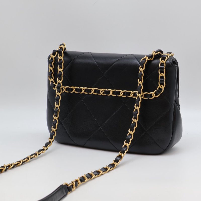 CHANEL 25P皮穿鍊滾邊口蓋包 - 黑金-1