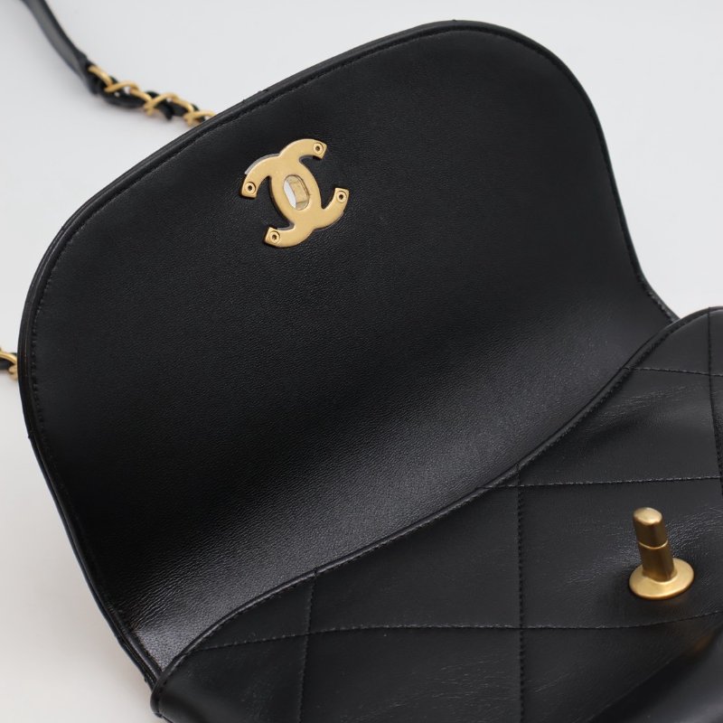 CHANEL 25P皮穿鍊滾邊口蓋包 - 黑金-3