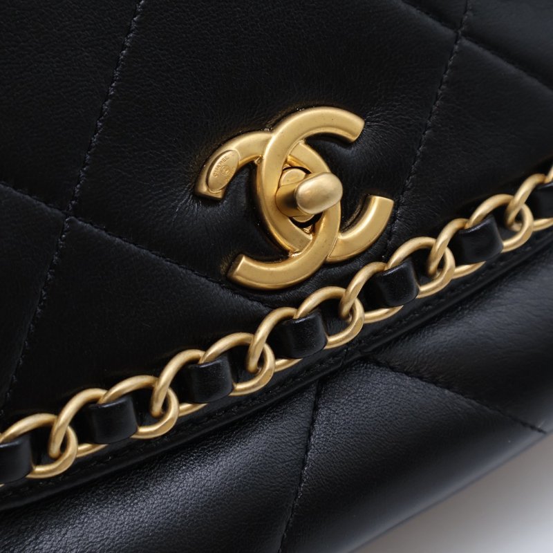CHANEL 25P皮穿鍊滾邊口蓋包 - 黑金-7