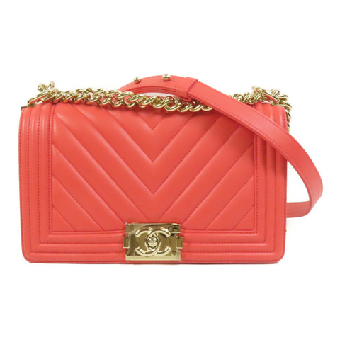 CHANEL 羊皮皮革Boy 25金扣鏈帶肩背袋