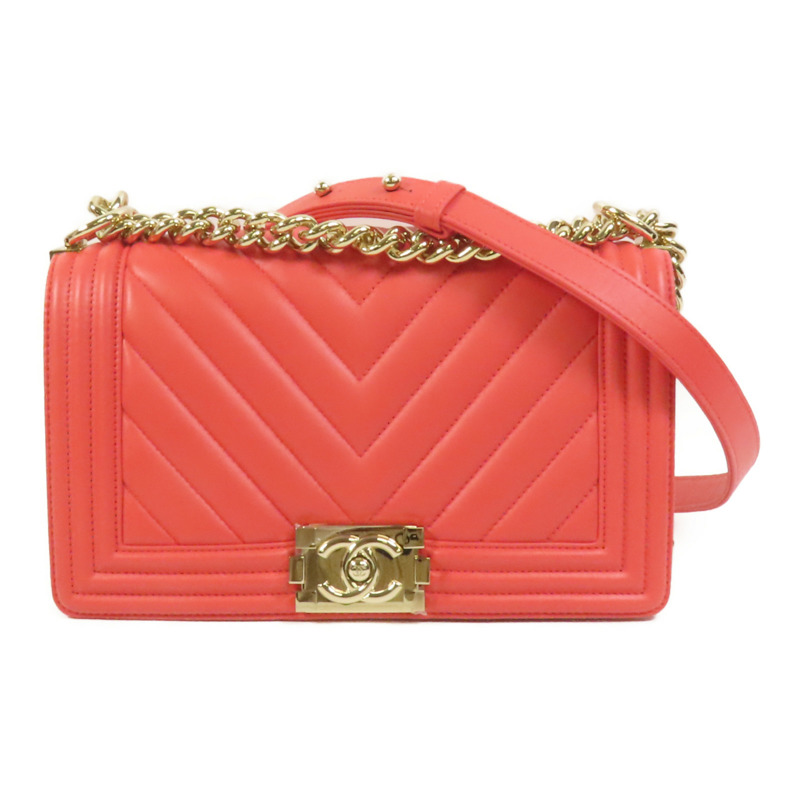 CHANEL 羊皮皮革Boy 25金扣鏈帶肩背袋-0