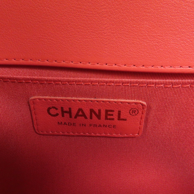 CHANEL 羊皮皮革Boy 25金扣鏈帶肩背袋-7