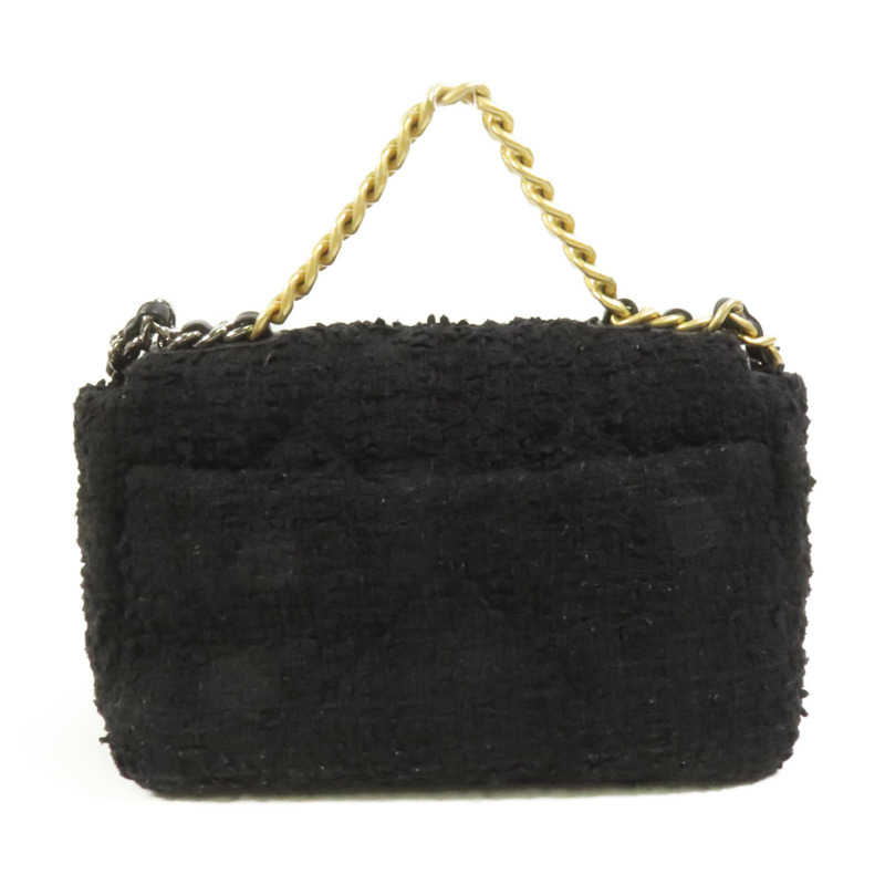 CHANEL Tweed Chanel 19 Small銀扣鏈帶手挽肩背兩用袋-1