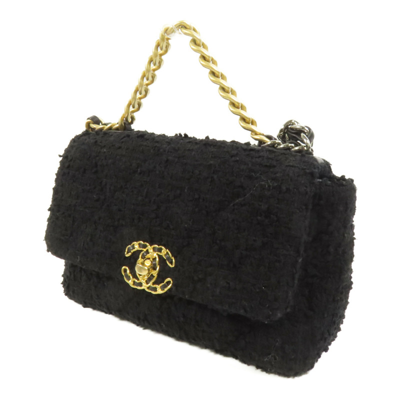 CHANEL Tweed Chanel 19 Small銀扣鏈帶手挽肩背兩用袋-2