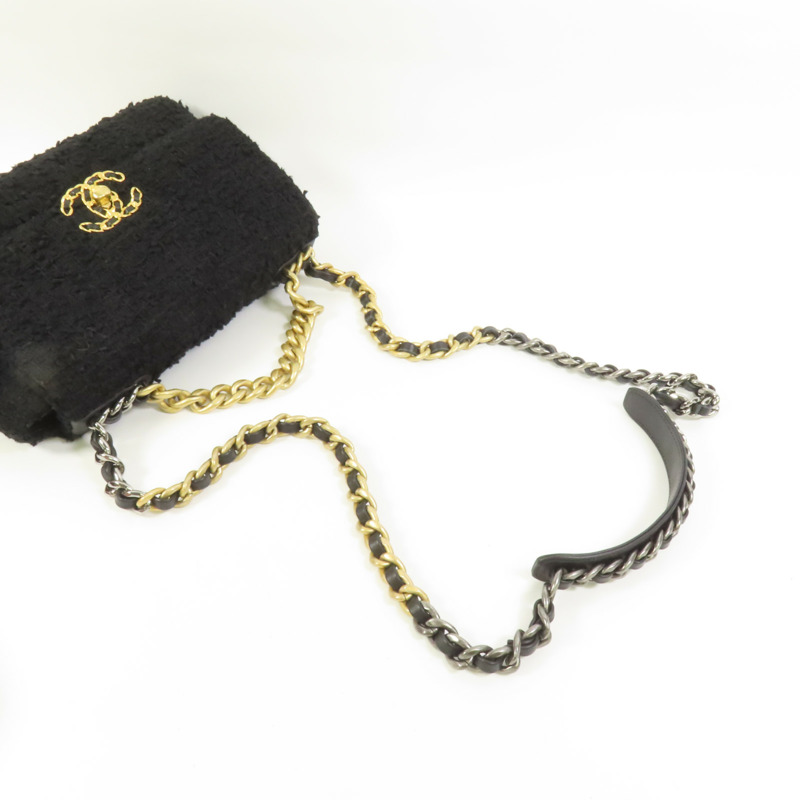 CHANEL Tweed Chanel 19 Small銀扣鏈帶手挽肩背兩用袋-4