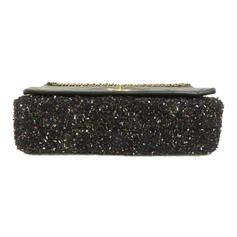 CHANEL Tweed/牛皮皮革2 Way Shoulder金扣鏈帶手挽肩背兩用袋-3