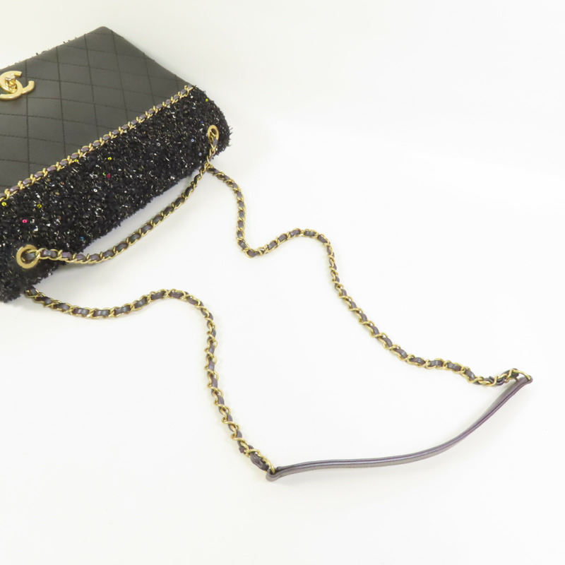 CHANEL Tweed/牛皮皮革2 Way Shoulder金扣鏈帶手挽肩背兩用袋-4