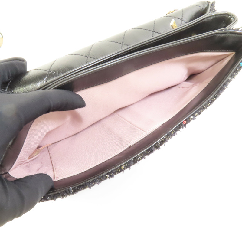 CHANEL Tweed/牛皮皮革2 Way Shoulder金扣鏈帶手挽肩背兩用袋-5