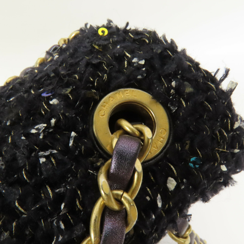 CHANEL Tweed/牛皮皮革2 Way Shoulder金扣鏈帶手挽肩背兩用袋-6