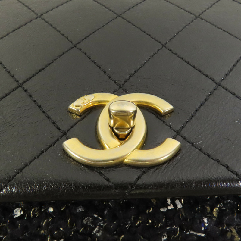 CHANEL Tweed/牛皮皮革2 Way Shoulder金扣鏈帶手挽肩背兩用袋-7