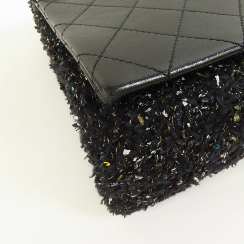 CHANEL Tweed/牛皮皮革2 Way Shoulder金扣鏈帶手挽肩背兩用袋-12