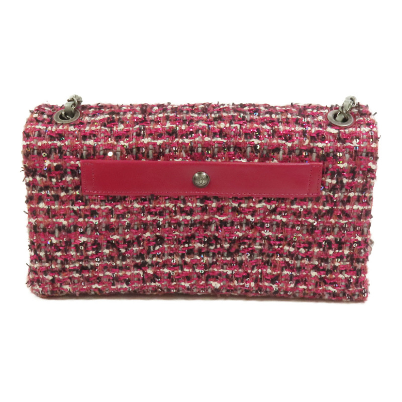 CHANEL Tweed/牛皮皮革Chain Shoulder Flap Bag銀扣鏈帶肩背袋-1