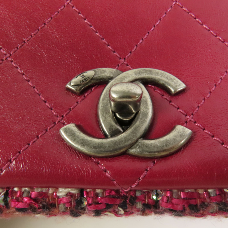 CHANEL Tweed/牛皮皮革Chain Shoulder Flap Bag銀扣鏈帶肩背袋-5