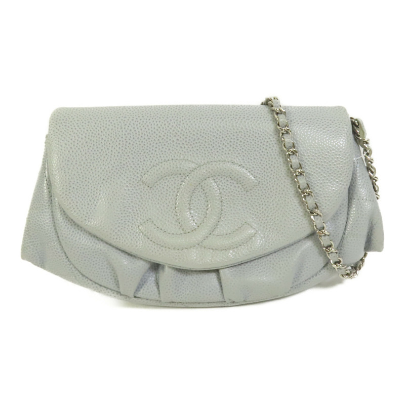 CHANEL 牛皮皮革Chain Shoulder銀扣鏈帶肩背袋-0