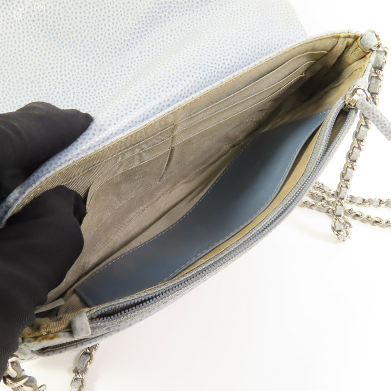 CHANEL 牛皮皮革Chain Shoulder銀扣鏈帶肩背袋-7