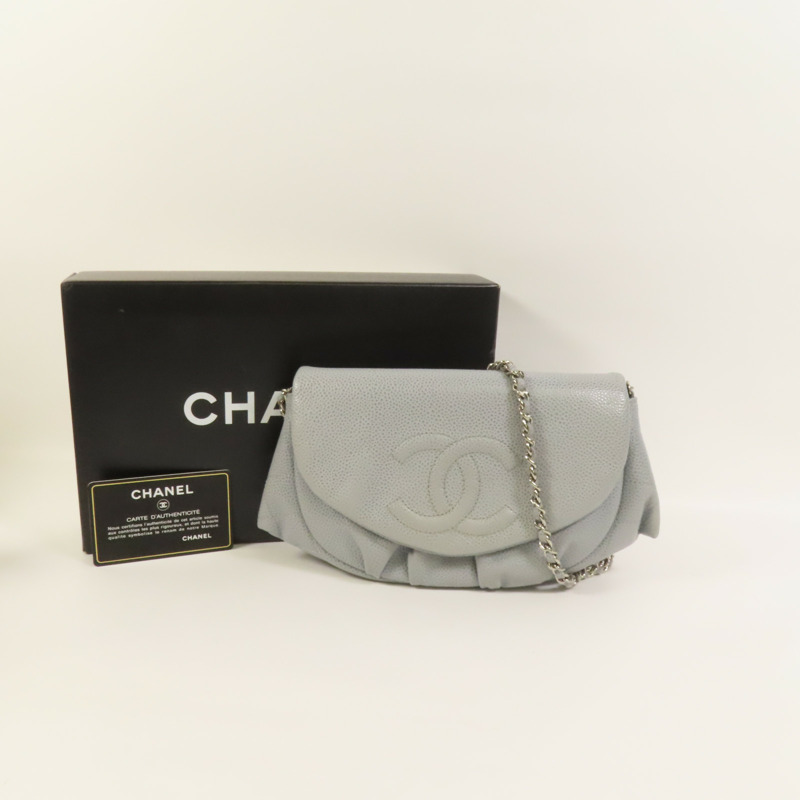 CHANEL 牛皮皮革Chain Shoulder銀扣鏈帶肩背袋-11