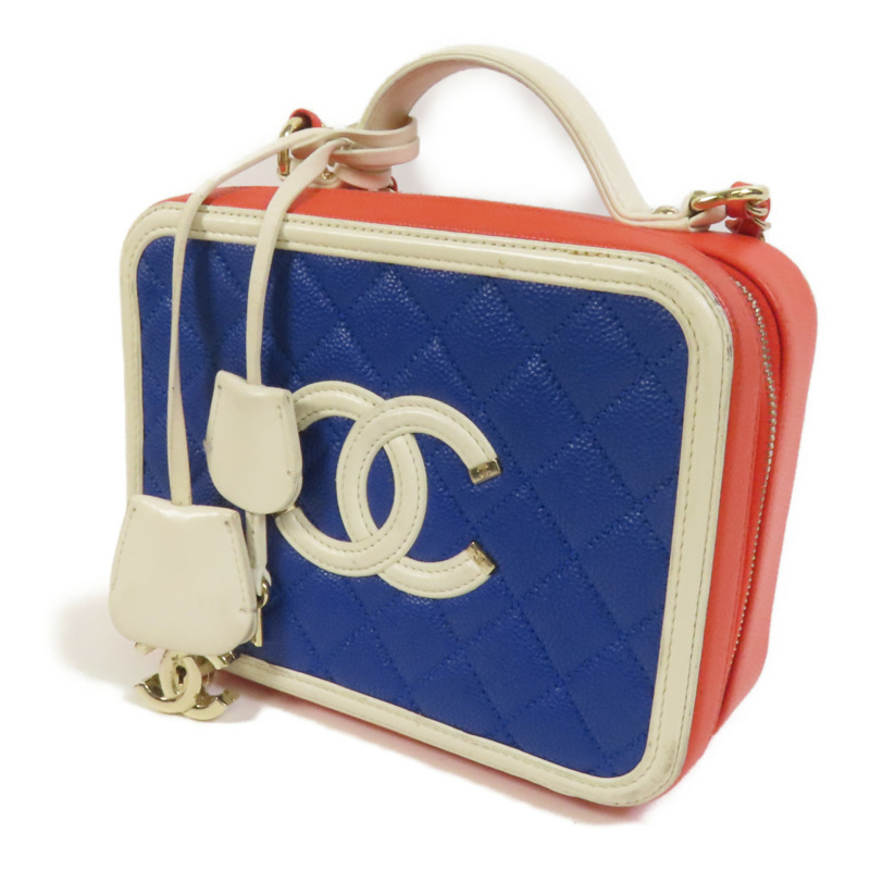 CHANEL 牛皮皮革Vanity Case金扣鏈帶手挽肩背兩用袋-2