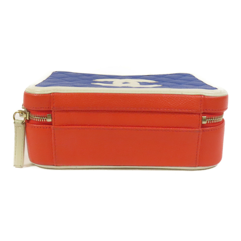 CHANEL 牛皮皮革Vanity Case金扣鏈帶手挽肩背兩用袋-3