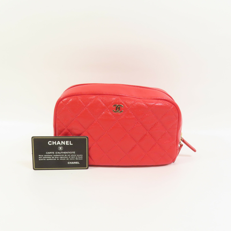 CHANEL 牛皮皮革Pouch金扣手拿包-10