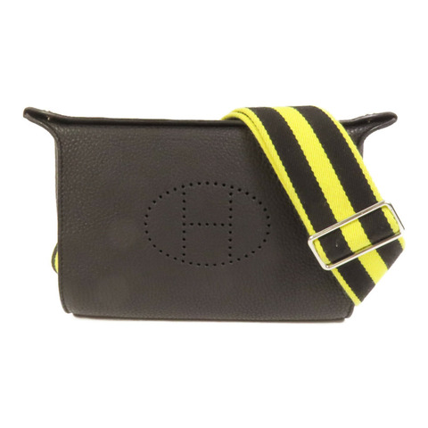 HERMES Togo皮革Videpoches銀扣肩背袋Noir