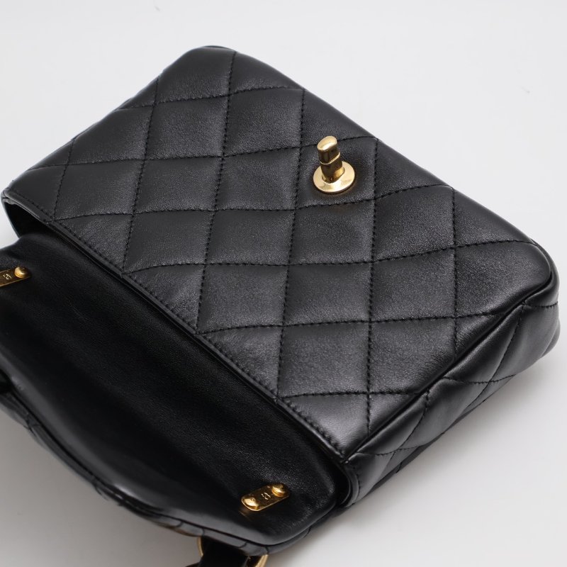 CHANEL 23P羊皮粗鍊單肩包 - 黑金-3