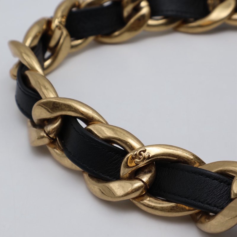 CHANEL 23P羊皮粗鍊單肩包 - 黑金-10