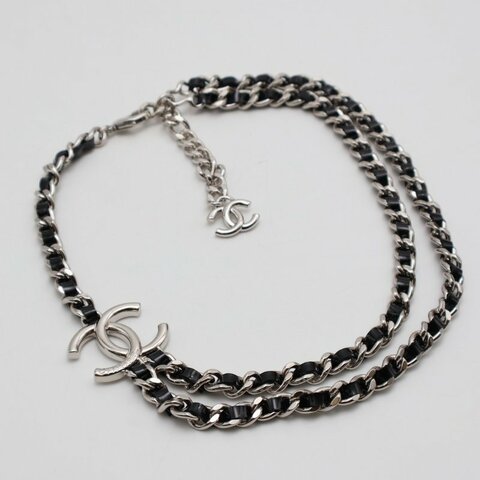 CHANEL 25P雙層皮穿鍊雙C項鍊 - 黑銀