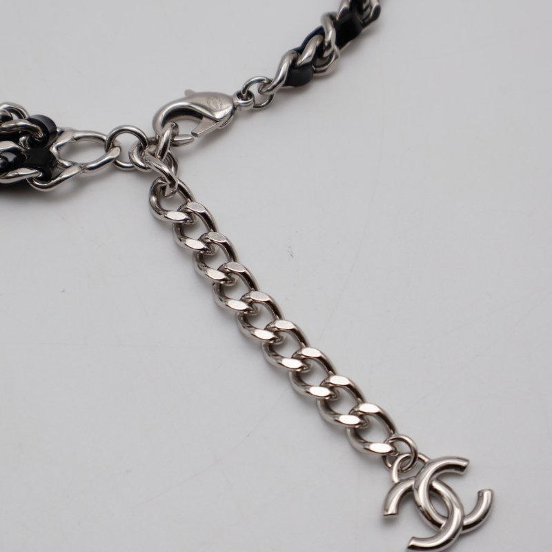 CHANEL 25P雙層皮穿鍊雙C項鍊 - 黑銀-2