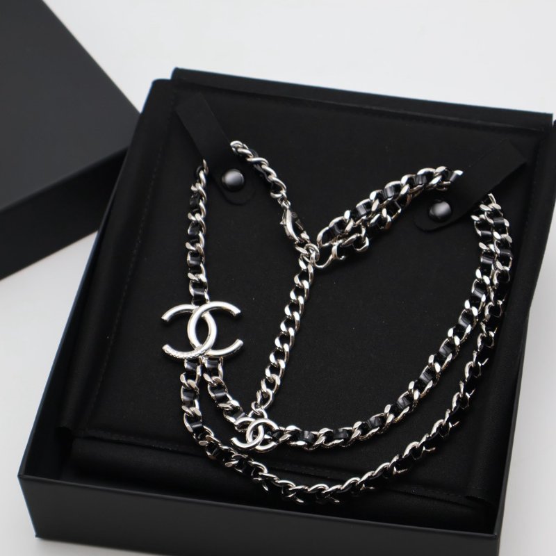 CHANEL 25P雙層皮穿鍊雙C項鍊 - 黑銀-4