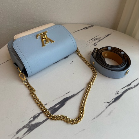 LV藍/白皮革雙層兩用包